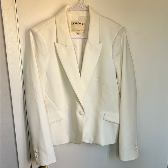 L'AGENCE Jennah Cropped Suiting Single Breasted Blazer Size 10 Ivory - Picture 3 of 8